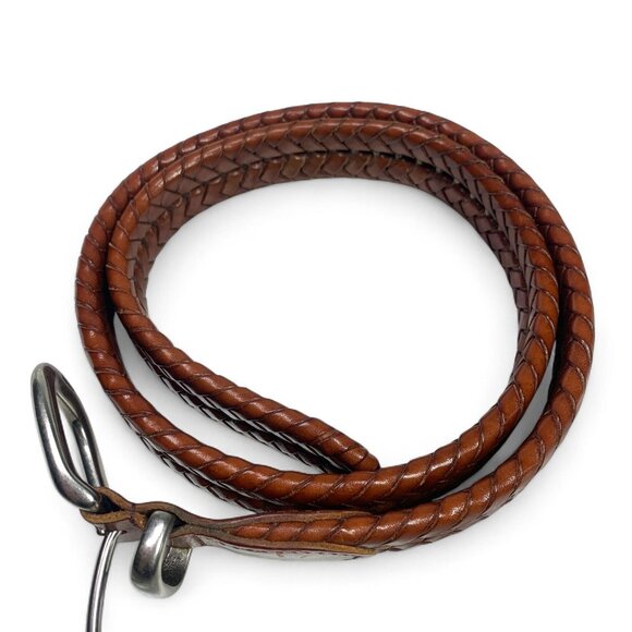 Coach Men's Braided Leather Belt With Solid Brass Buckle Tan Brown Sz 32" - Picture 6 of 7